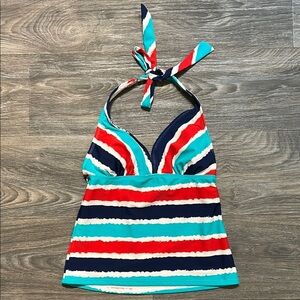 Catalina Tankini Halter Top Swim Bathing Suit Teal Blue Red White Stripes Small